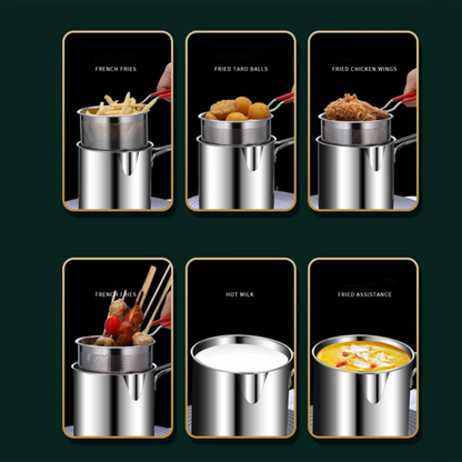 Stainless Steel Deep Fryer Pot with Strainer – Heavy-Duty Frying Pan for Home Kitchen (1200ml Oil Capacity)