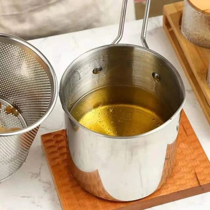 Stainless Steel Deep Fryer Pot with Strainer – Heavy-Duty Frying Pan for Home Kitchen (1200ml Oil Capacity)