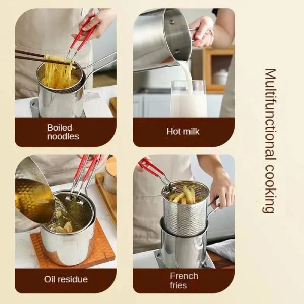 Stainless Steel Deep Fryer Pot with Strainer – Heavy-Duty Frying Pan for Home Kitchen (1200ml Oil Capacity)